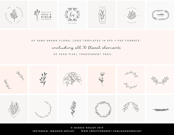 50 Floral Hand Drawn Logo Templates in Logo Templates - product preview 2