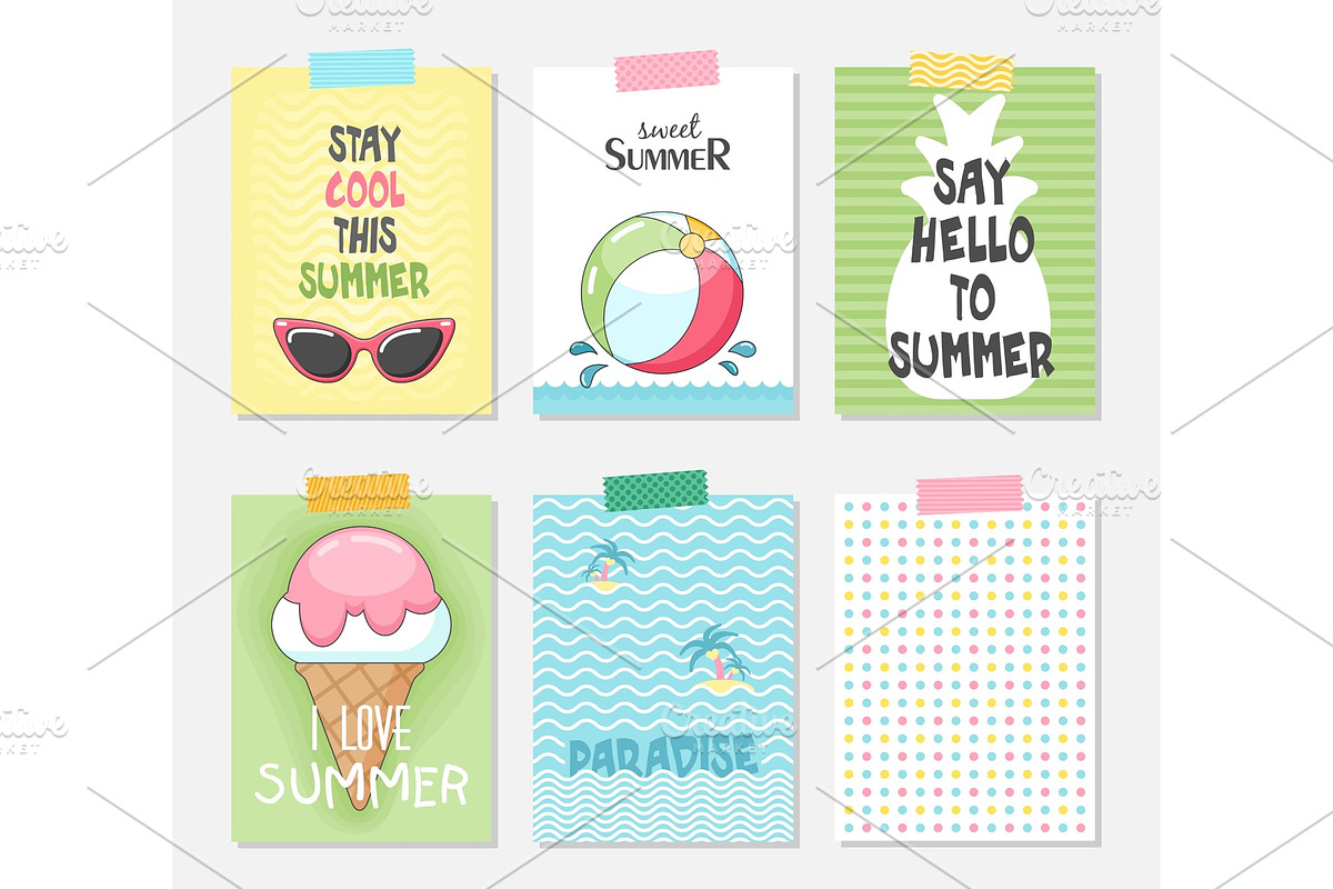 Vector set of bright summer cards in Objects - product preview 8