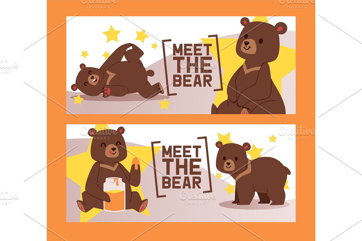 Meet bear set of circus banners in Illustrations - product preview 8