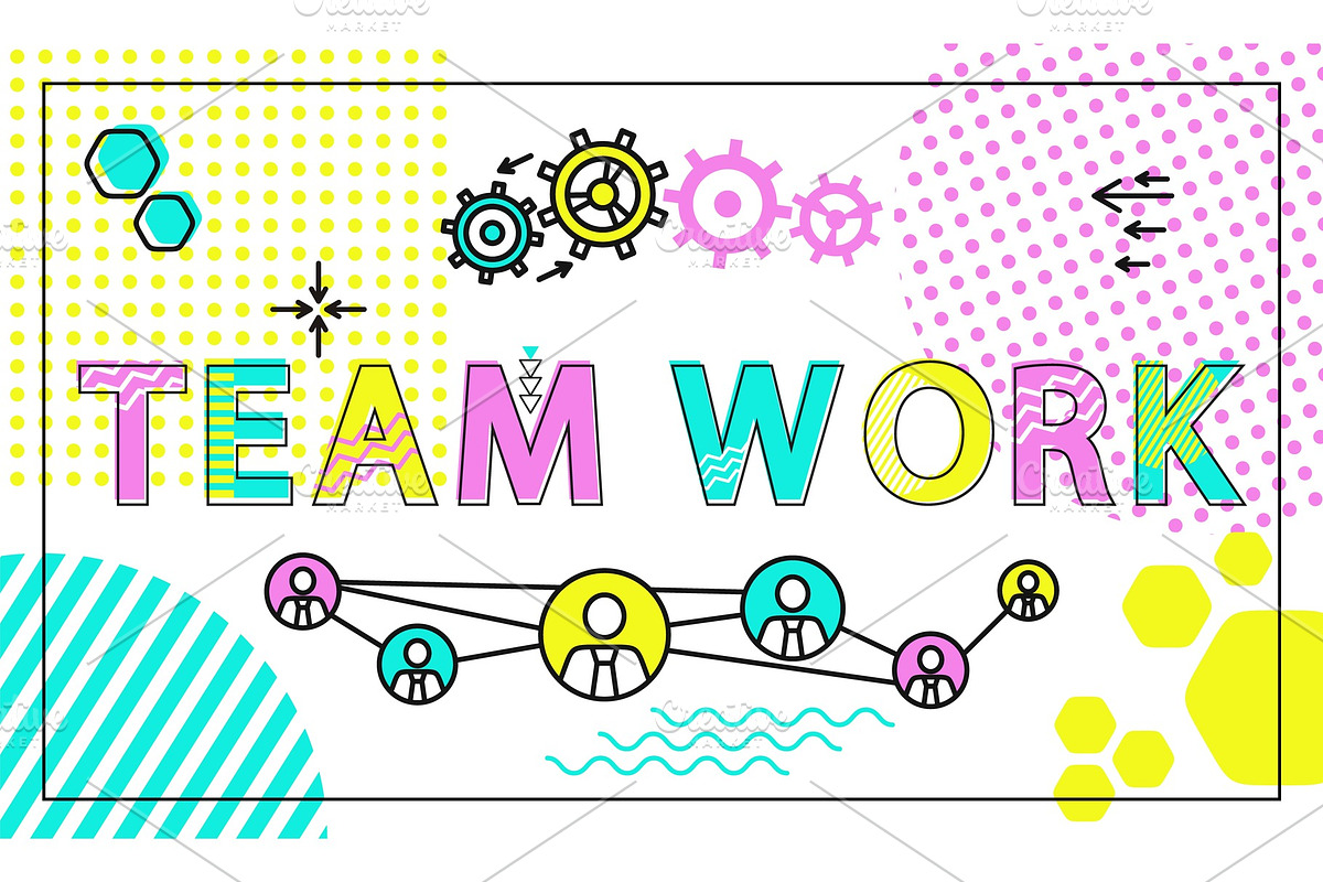 Team Work Poster and Icons Vector in Illustrations - product preview 8