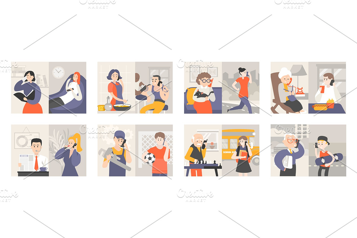 People Talking on Phone, Home and in Illustrations - product preview 8