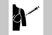 Woman’s arm injection glyph icon
