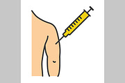Injection in man's arm color icon