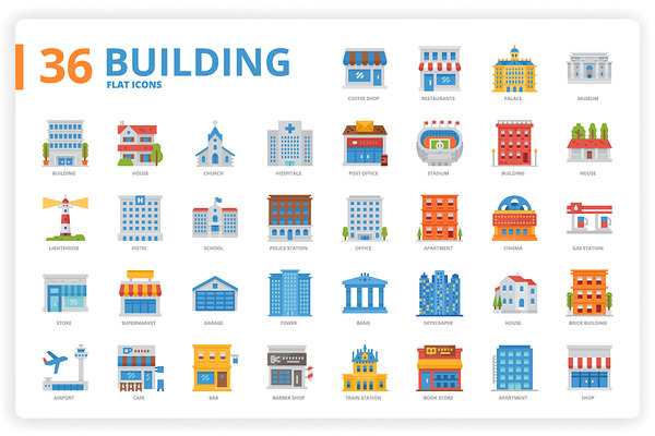 36 Building Icons x 3 Styles