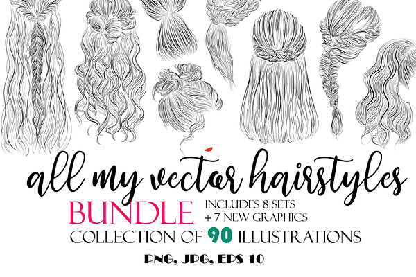 90 Vector hairstyles bundle