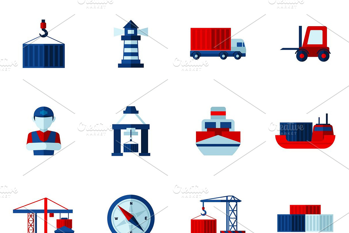 Seaport flat icons set in Icons - product preview 8