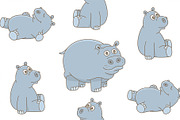 Set of Hippopotamus and Pattern