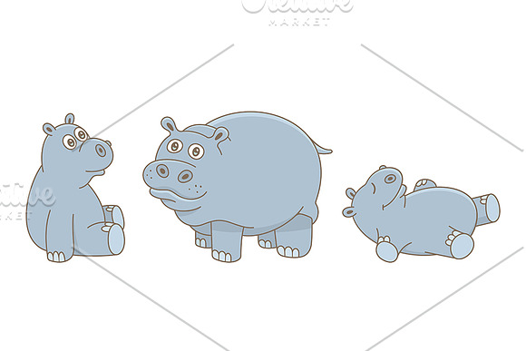 Set of Hippopotamus and Pattern in Illustrations - product preview 1