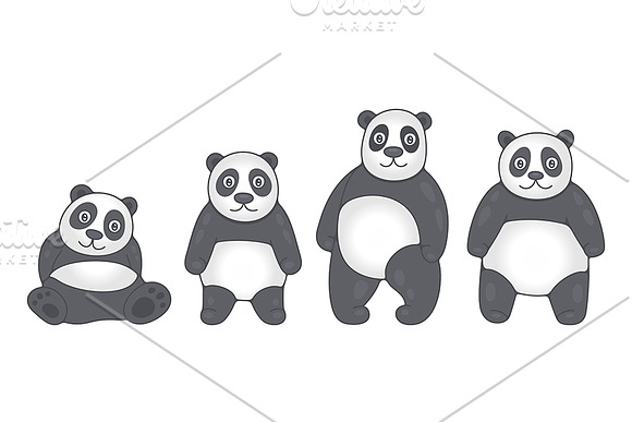 Set of Pandas and Pattern in Illustrations - product preview 1