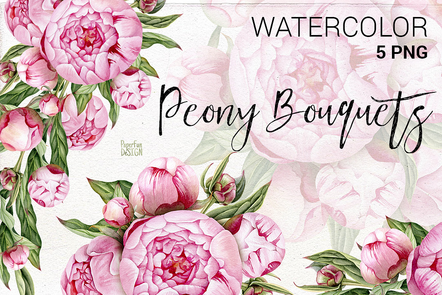 Watercolor Peony bouquets.