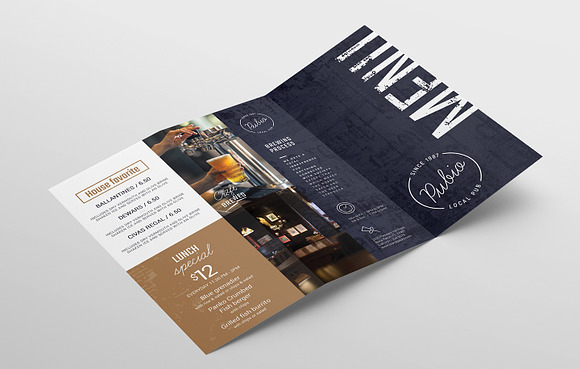 Bar Tri-Fold Menu Template in Brochure Templates - product preview 3