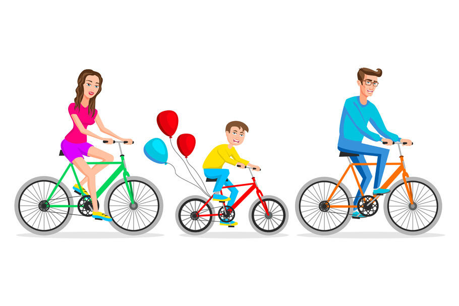 Vector family ride the bike