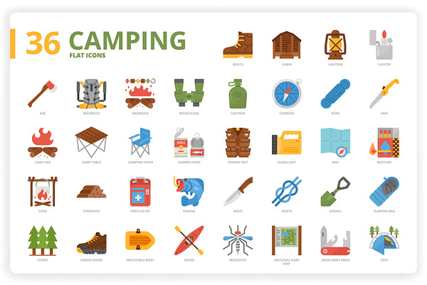 36 Camping Icons x 3 Styles