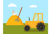 Abstract Farm with Tractor and Stack
