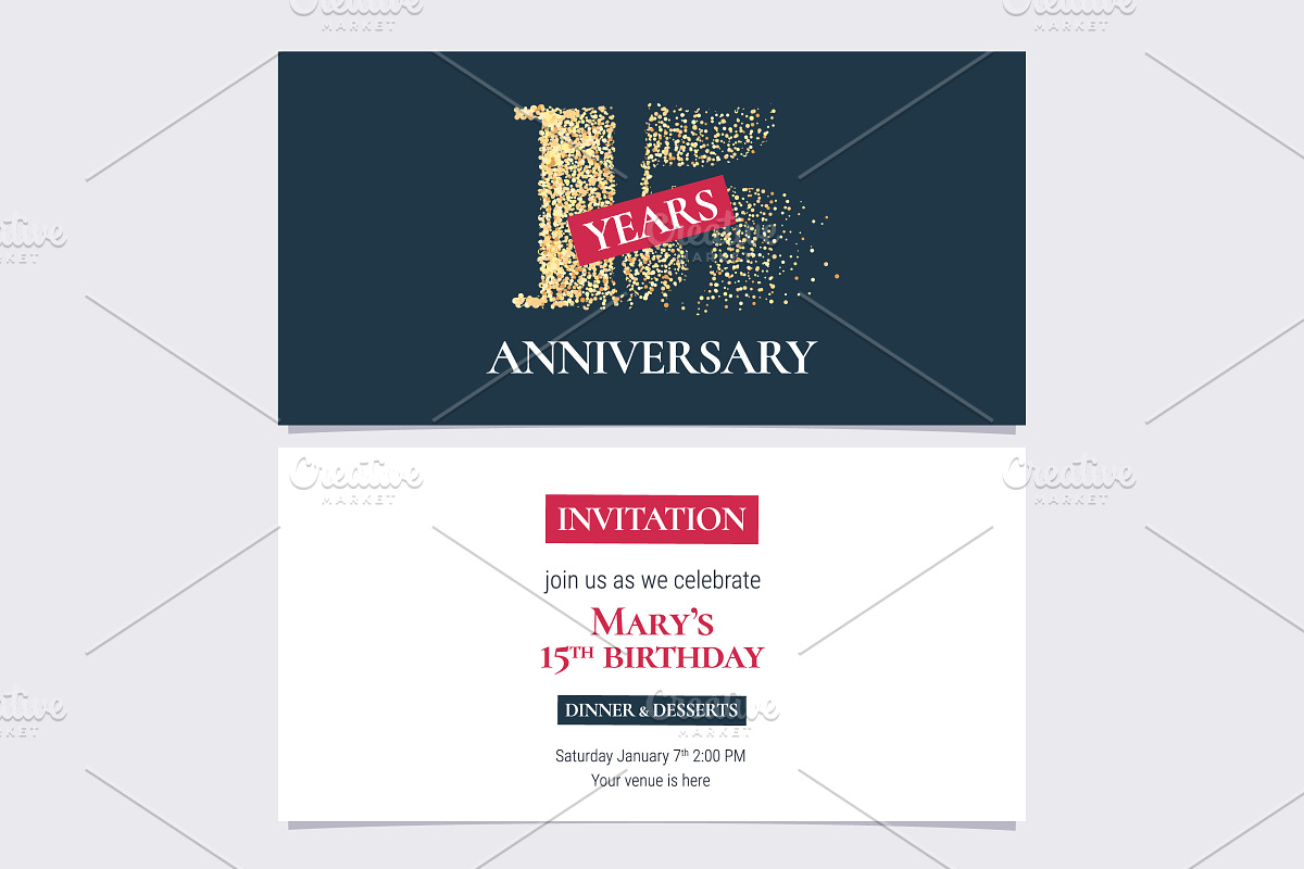 15th anniversary invitation vector in Illustrations - product preview 8