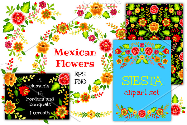 Mexican Flowers (EPS, PNG, JPG)