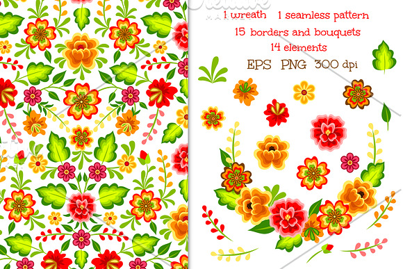 Mexican Flowers (EPS, PNG, JPG) in Illustrations - product preview 1