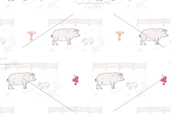 Pig and Piglets seamless pattern