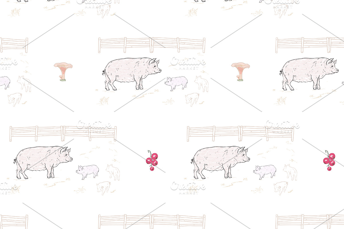 Pig and Piglets seamless pattern in Patterns - product preview 8