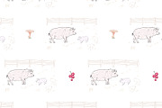 Pig and Piglets seamless pattern