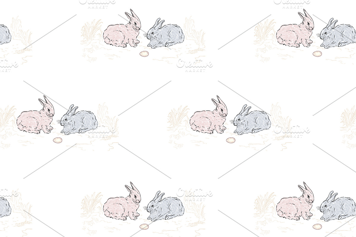 Rabbits and egg seamless pattern in Patterns - product preview 8