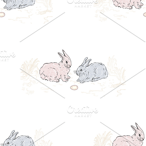 Rabbits and egg seamless pattern in Patterns - product preview 1