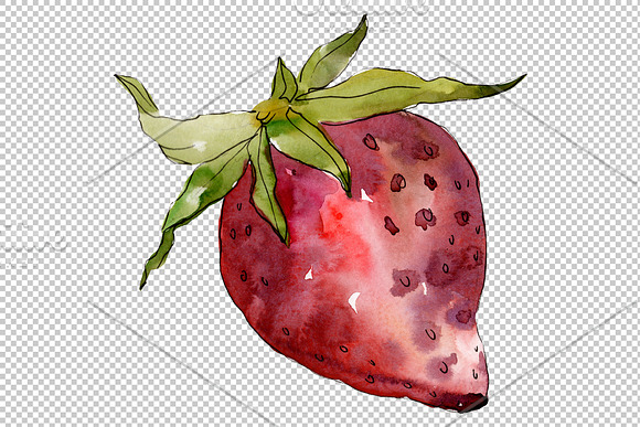 Strawberry "Kimberly" watercolor png in Illustrations - product preview 2