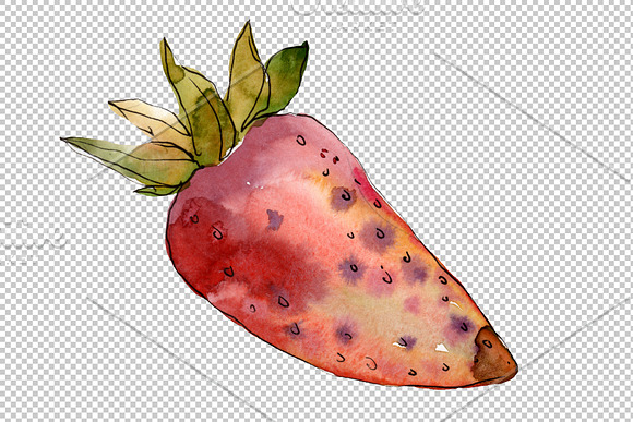 Strawberry "Kimberly" watercolor png in Illustrations - product preview 4