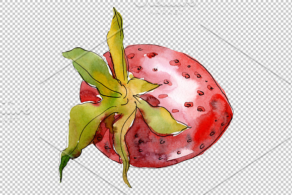 Strawberry "Kimberly" watercolor png in Illustrations - product preview 5