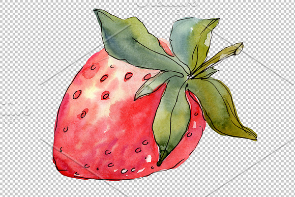 Strawberry "Kimberly" watercolor png in Illustrations - product preview 6