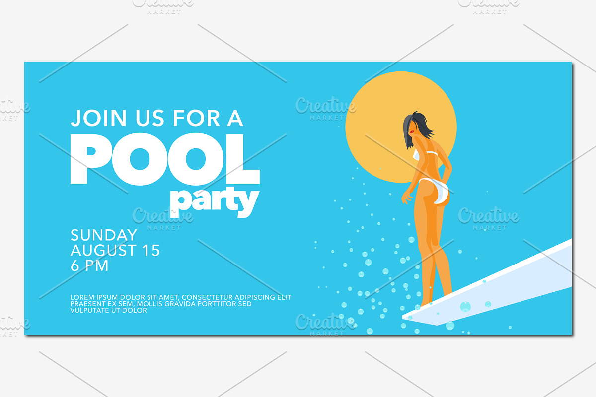 Pool party invite, banner vector in Illustrations - product preview 8