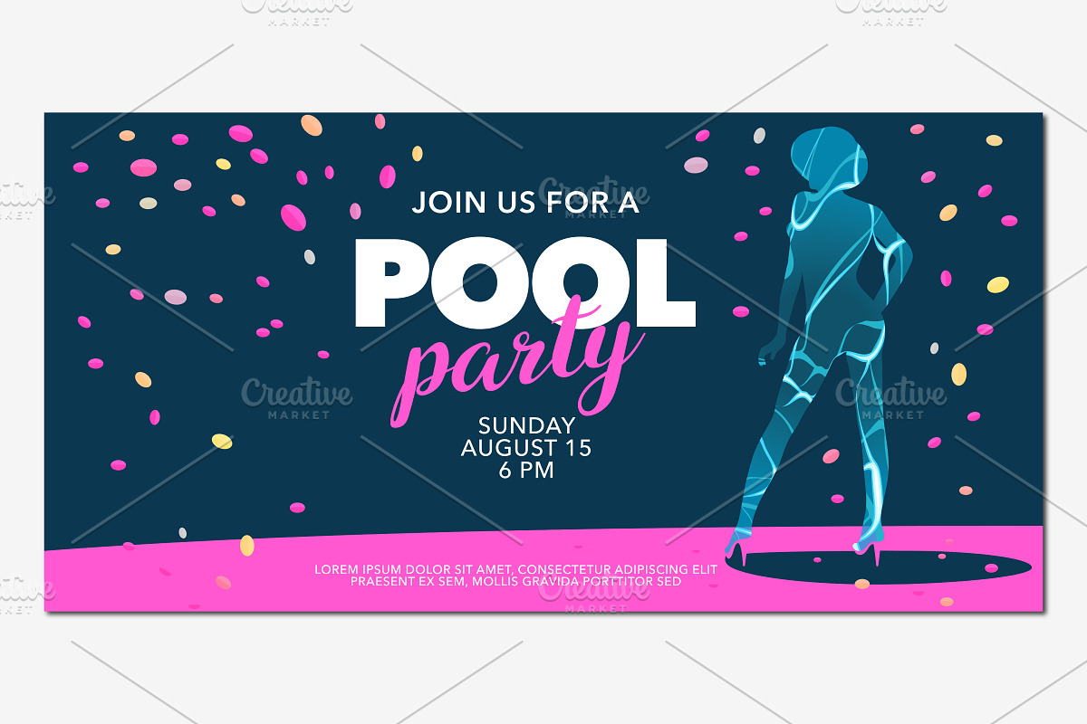 Pool party invite, banner vector in Illustrations - product preview 8
