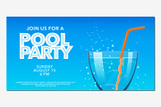 Pool party horizontal banner vector