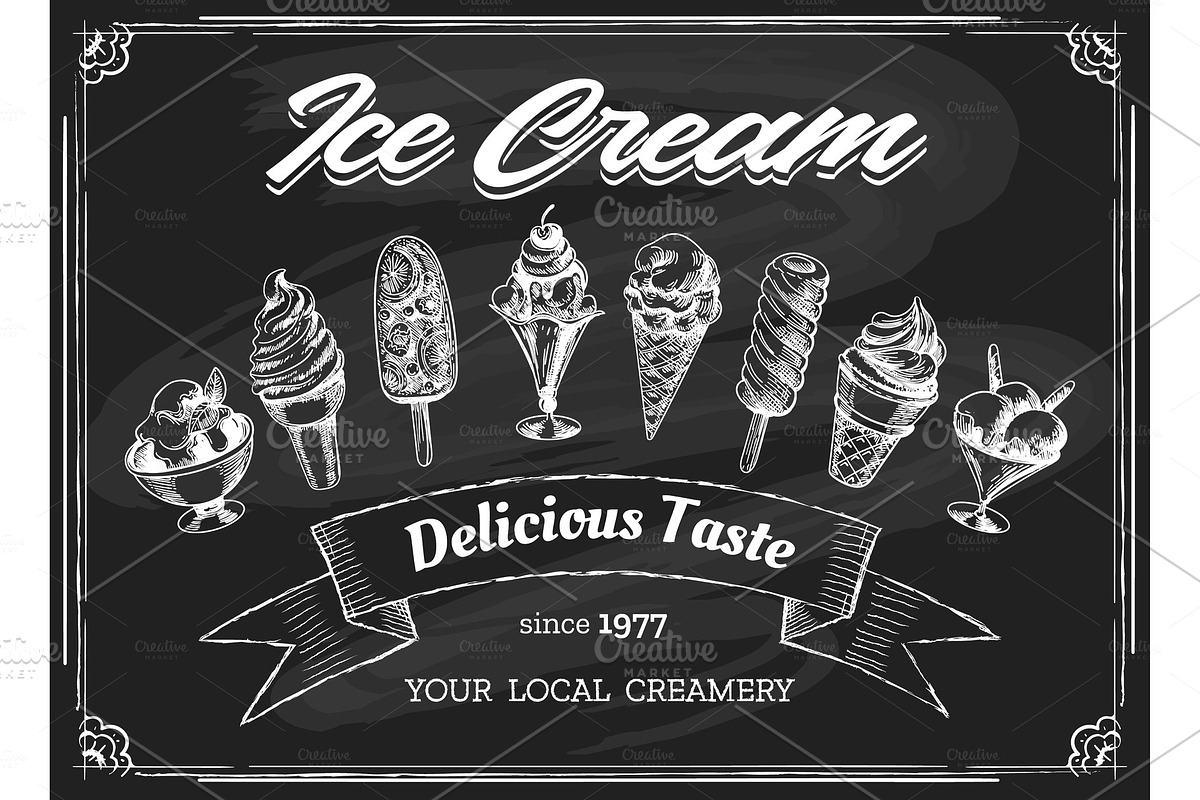 Ice cream chalk board drawing in Illustrations - product preview 8
