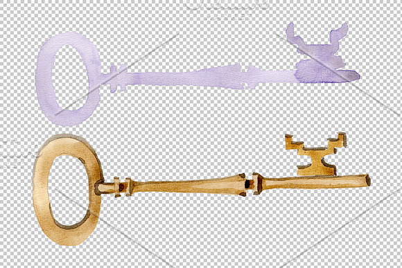 Vintage key magic watercolor png in Illustrations - product preview 1