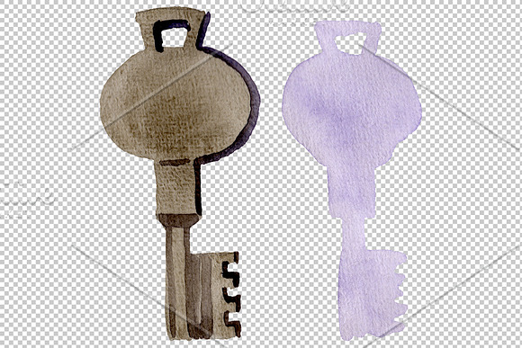 Vintage key magic watercolor png in Illustrations - product preview 2