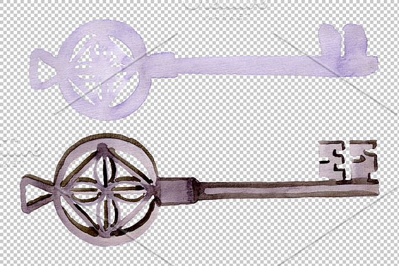 Vintage key magic watercolor png in Illustrations - product preview 3