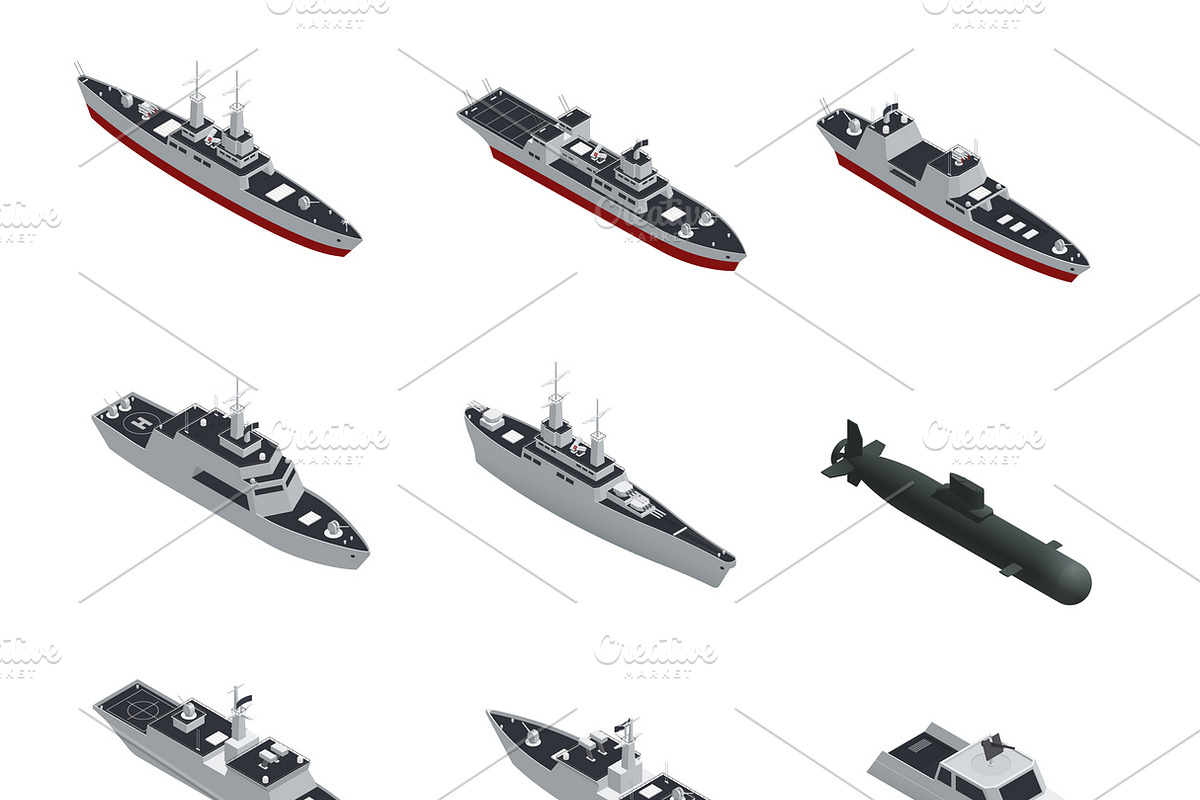 Military boats isometric icon set in Icons - product preview 8