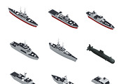 Military boats isometric icon set