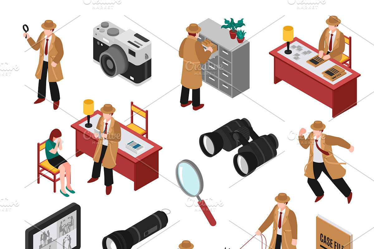 Detective isometric set in Icons - product preview 8