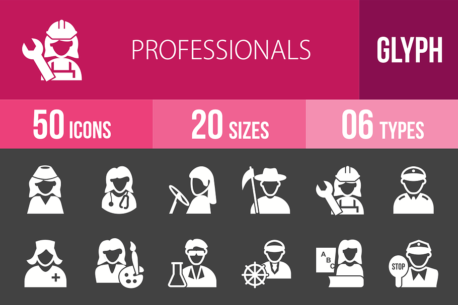 50 Professionals Glyph Inverted
