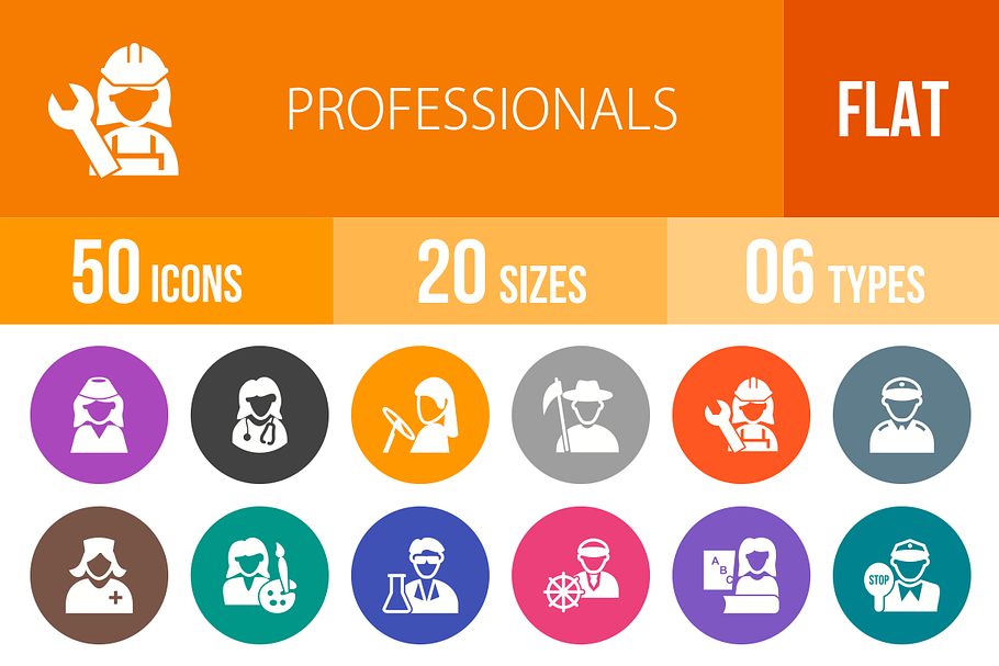 50 Professionals Flat Round Icons