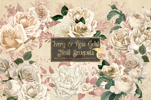 Ivory and Rose Gold Bouquets in Illustrations - product preview 1