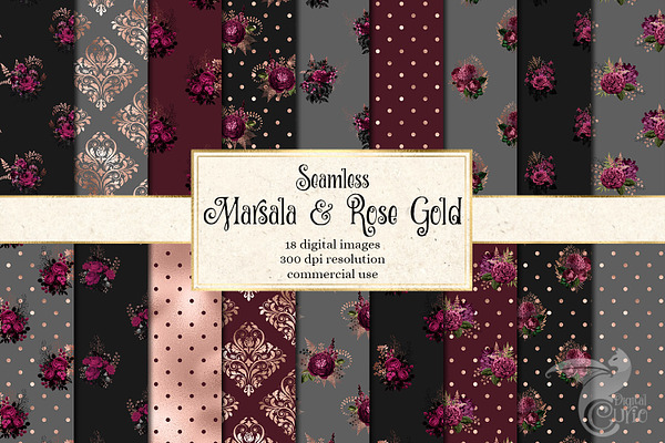 Marsala & Rose Gold Digital Paper
