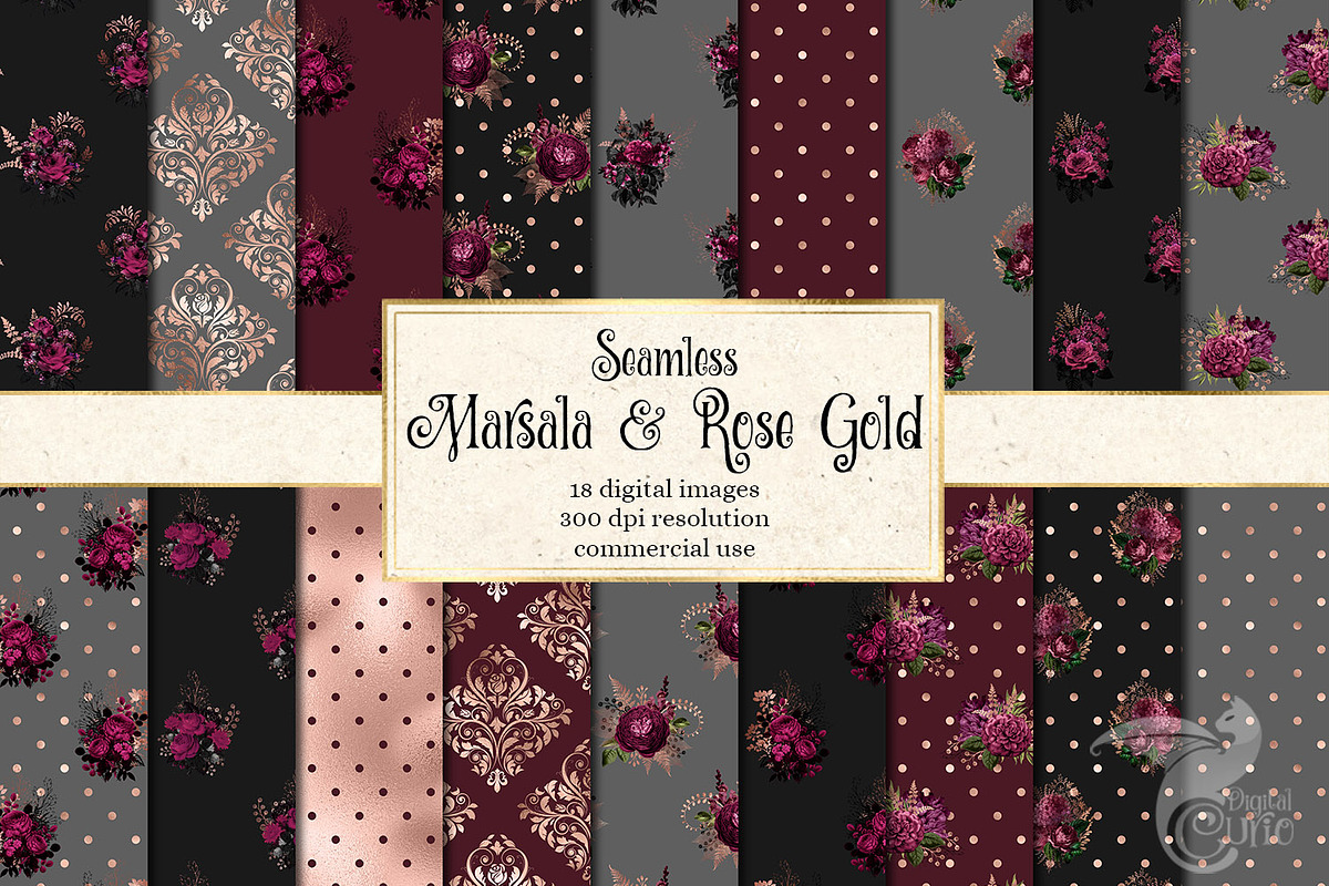 Marsala & Rose Gold Digital Paper in Patterns - product preview 8