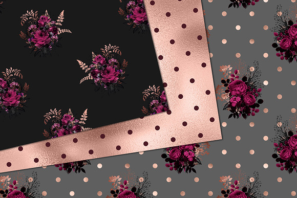 Marsala & Rose Gold Digital Paper in Patterns - product preview 1