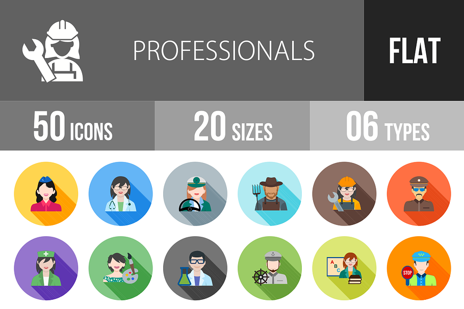 50 Professionals Flat Shadowed Icons