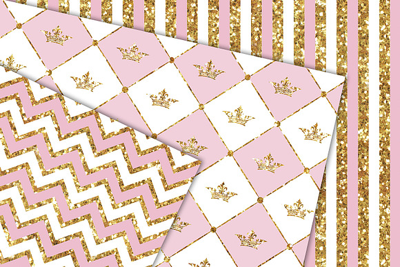 Pink & Gold Glitter Digital Paper in Patterns - product preview 2