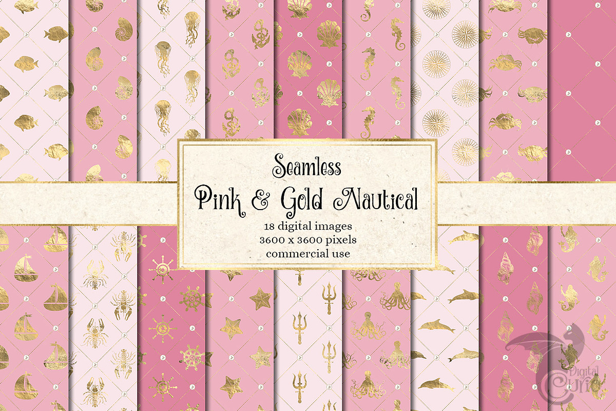 Pink & Gold Nautical Digital Paper in Patterns - product preview 8