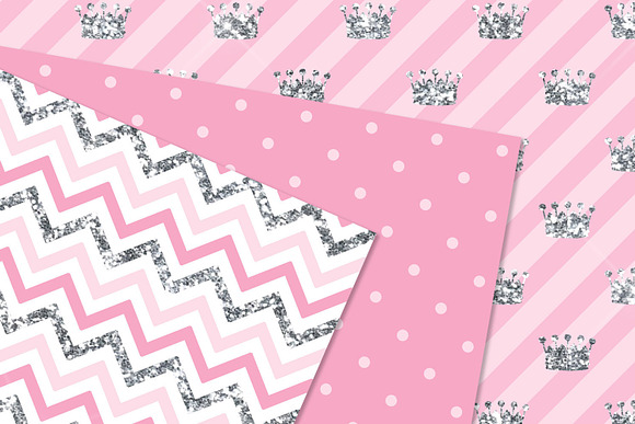 Pink & Silver Glitter Digital Paper in Patterns - product preview 1